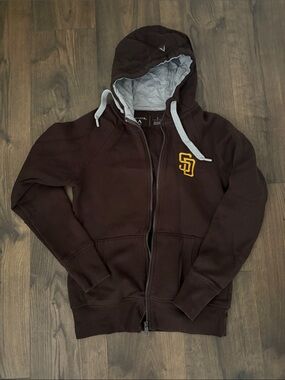 Antigua Brown Hooded Windbreaker with Gold SD Logo